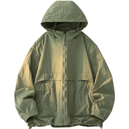 Summer Men's Hooded Sunscreen Jacket UPF50+ Ultra Thin Zipper Pocket Windbreaker Elastic Cuffs Outdoor Hiking Fishing Skin Coats