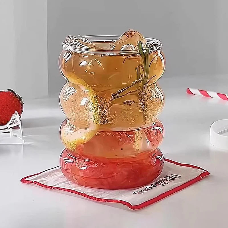 Transparant Drinking Glass Cup Creative Wave Shape Iced Coffee Tumbler Cup Juice Milk Tea Mug Drinkware Water Glasses Ripple Mug