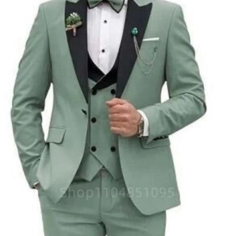 3 Pieces Men's Wedding Suits Formal Groom Tuxedo Slim Fit Business Blazer Double Breasted Vest Pants Set for Party