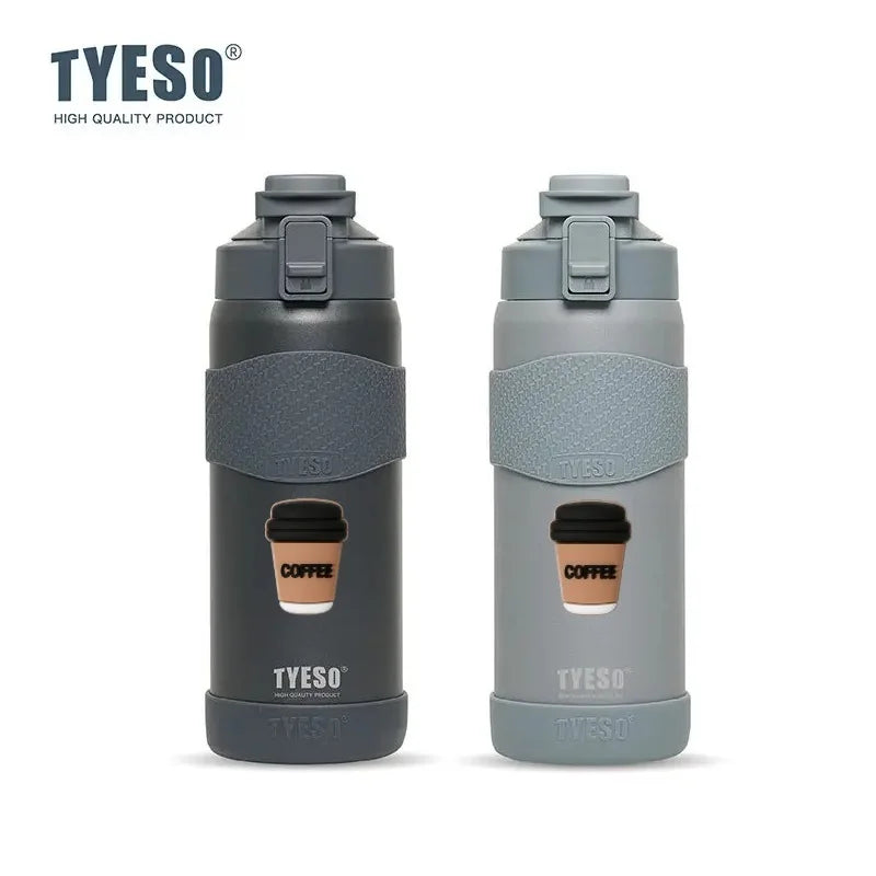TYESO 750ML Double Wall Insulated Water Bottle Hot Water 304 Stainless Steel Flask for Fitness Outdoor Hiking Coffee Sticker