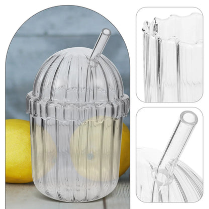Glass Straw Cup High Borosilicate Clear Large Capacity Vertical Stripe Design Reusable Juice Milk Beverage Drinking Glass