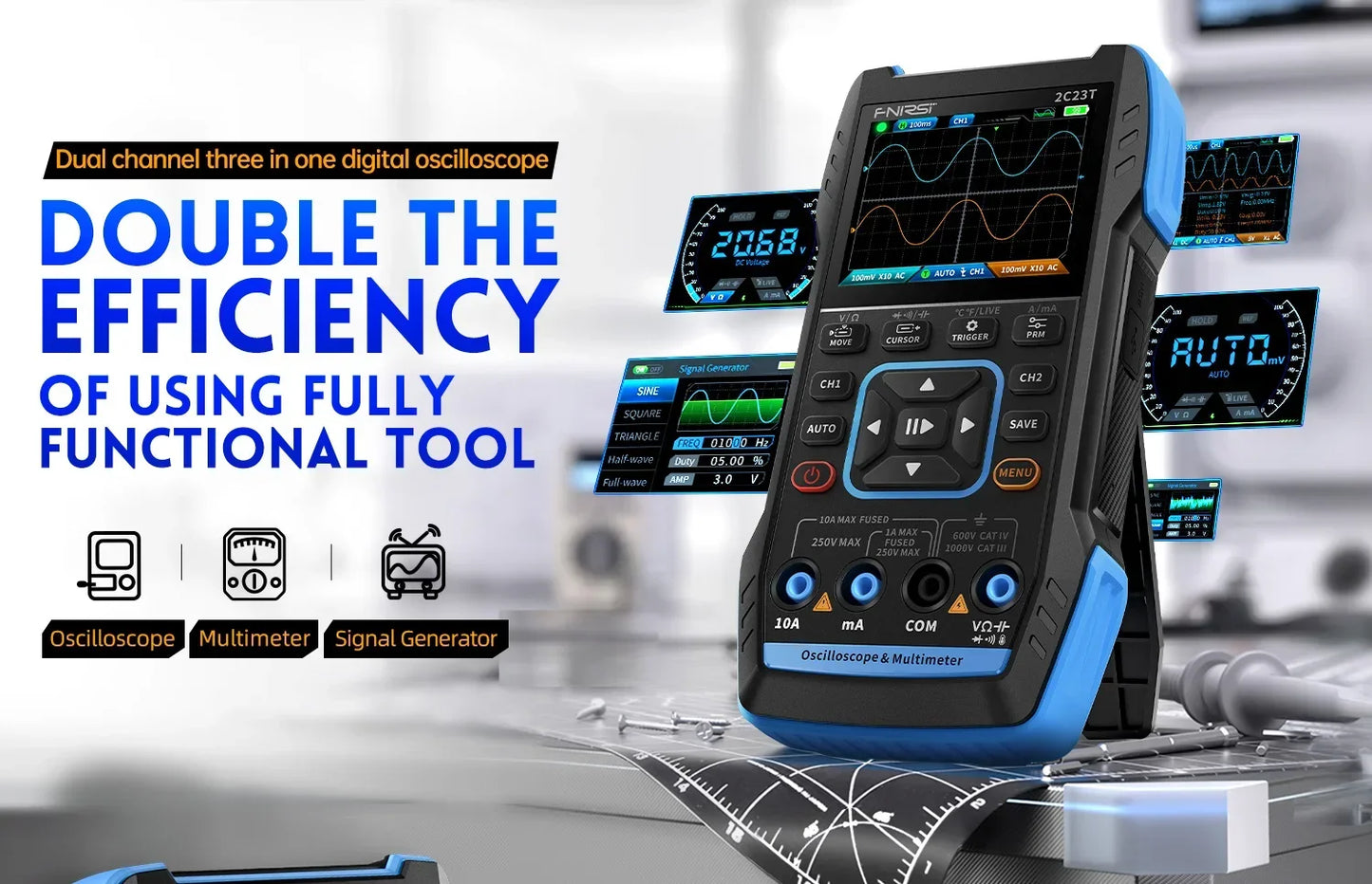 FNIRSI 2C23T 2C53T Upgrade 50MHz Handheld Digital Oscilloscope Multimeter Signal Generator 3 in 1 Dual Channel Automotive Tools