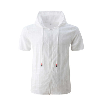 2026 Summer New Fashion Plaid Zipper Sleeveless Hooded Cardigan T-Shirt Men's Slim Sports Breathable Fitness Top
