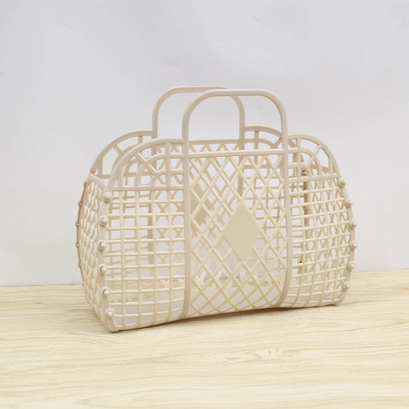 Summer Jelly Bag Portable Vegetable Basket Hollow Jelly Bag Girl Large Capacity Holiday Handbag Jelly Beach Tote Bags Organizer