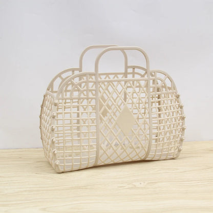 Summer Jelly Bag Portable Vegetable Basket Hollow Jelly Bag Girl Large Capacity Holiday Handbag Jelly Beach Tote Bags Organizer