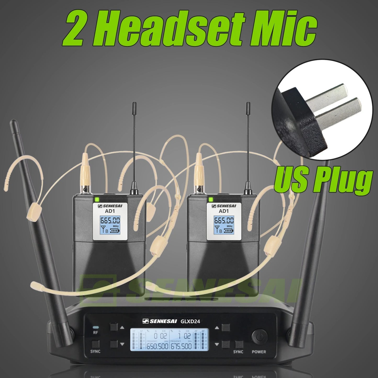 SENNESAI GLXD24 B58 Professional Dual Wireless Microphone 600-699MHz System Stage Performances UHF Dynamic 2 Channel Handheld