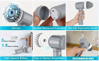 Electric Spin Scrubber Cordless Spin Scrubber with 5 Replaceable Brush Heads Electric Cleaning Brush Cleaning Tools