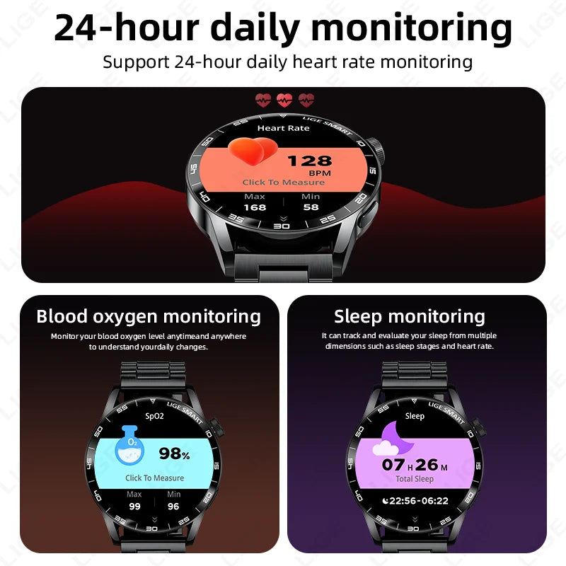 LIGE Full Touch Smartwatch Outdoor Military Smart Watch 1.38" HD Screen Bluetooth Call IP68 Waterproof Sport Fitness Watches Men