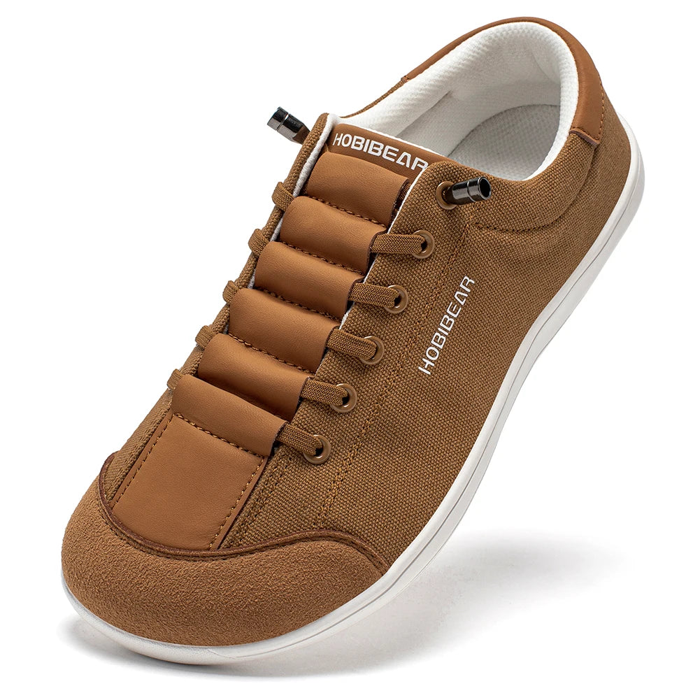 HOBIBEAR Wide Toe Barefoot Shoes for Unisex Minimalist Canvas Sneakers Lightweight Adjustable Slip On Walking Shoes