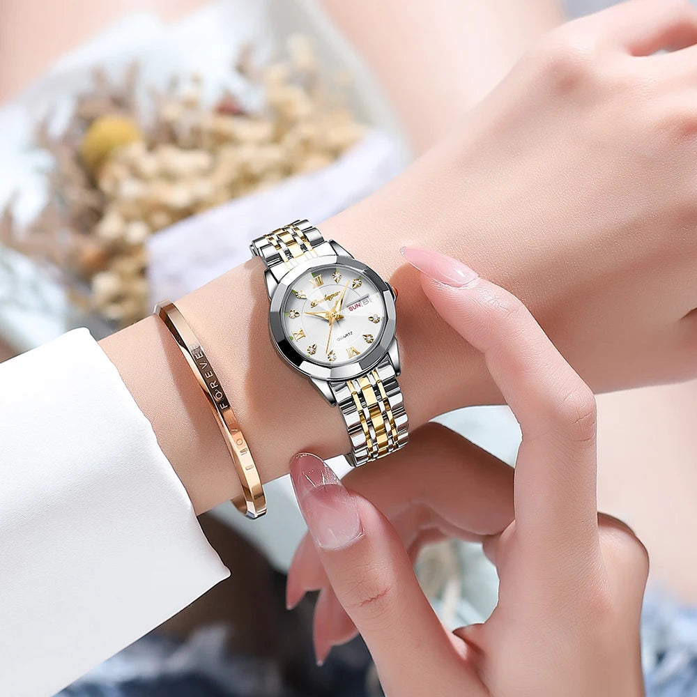 POEDAGAR Luxury Brand Women's Watches Waterproof Luminous Date Week Quartz Watch For Woman Stainless Steel Fashion Ladies Watch