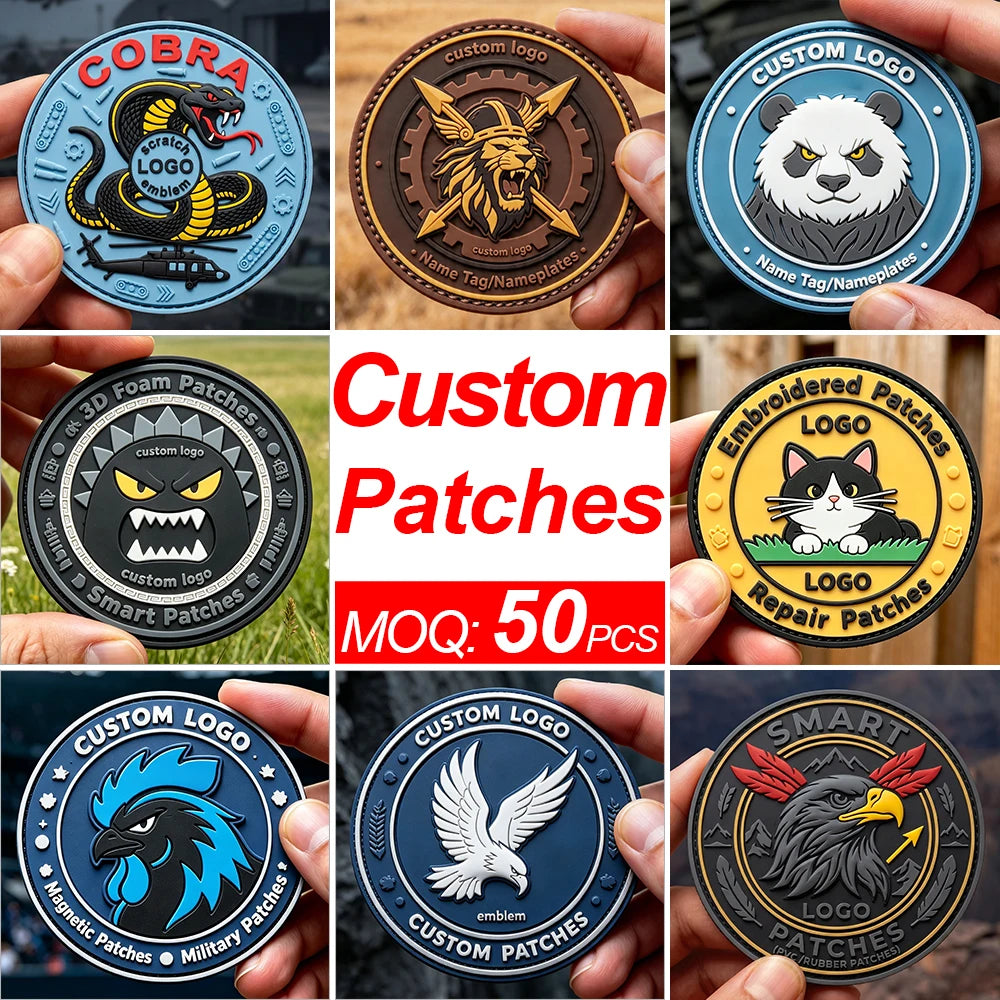 Custom Brand Logo 3D Stereoscopic PVC Rubber Patches Hook and Loop Sew On Tactical Morale Badges Personalized Clothing