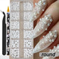 12grids Half Round Pearls Beads 3D Nail Charms 1.5/2/2.5/3/4/5mm White Flatback Pearls Nail Jewelry Nail Craft Pearl Rhinestones