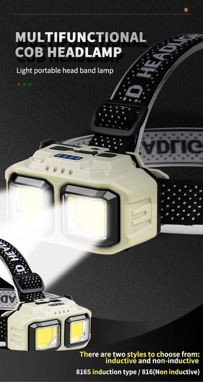 USB Rechargeable LED Induction Headlamp 4 Lighting Modes Powerful Headlight Built-in Battery Outdoor Camping Fishing Lantern
