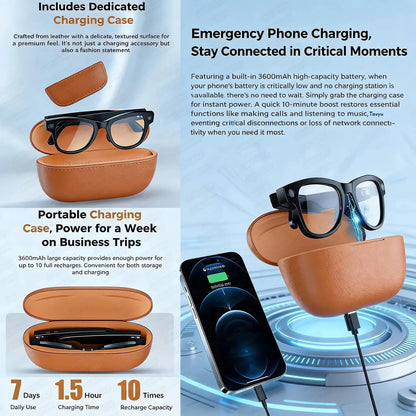 2026 Inteligentne Okulary AI M02 Ultra Kamera HD 1080P ChatGPT Etui ładujące 3600mAh Power Bank 32GB Tłumaczenie Muzyka Wideo Okulary Przeciwsłoneczne