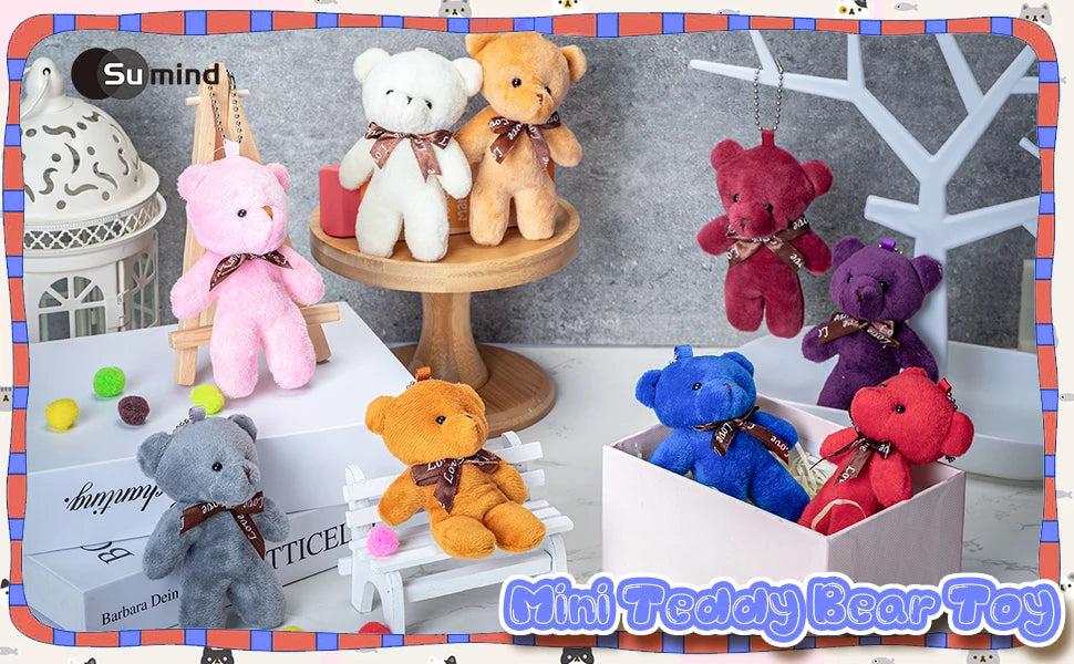 18-90Pcs Mini Teddy Bear Toy Plush Stuffed Bear Doll for Keychain Craft DIY Accessory Birthday Gifts Party Favors Supplies 4.7in