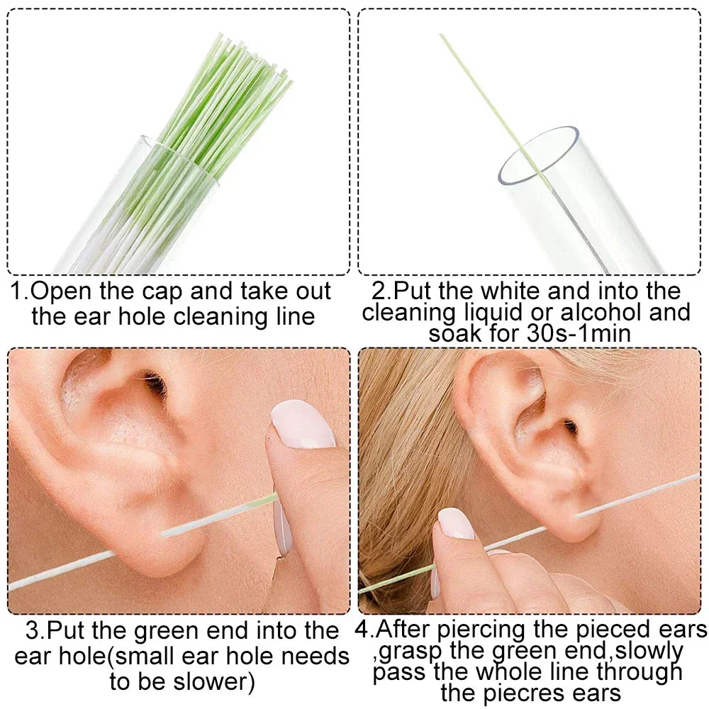 Ear Cleaning Line Set Ear Hole Care Tool Kit Portable Earring Hole Cleaner For Men Women Daily Care To Remove Dirt Eliminates Od
