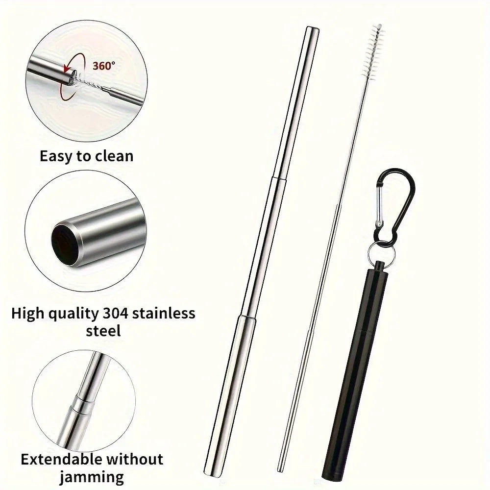 304 Stainless Steel Retractable Straw Kit, Portable Aluminum Tube, Outdoor Folding Straw Kit, with Cleaning Brush, Colors, Trave