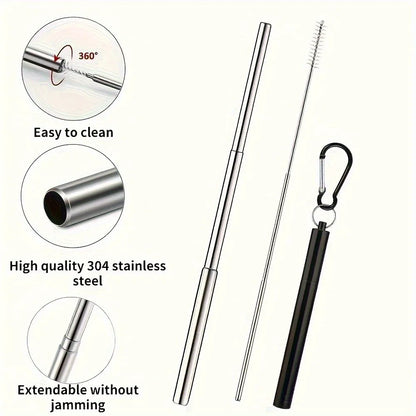 304 Stainless Steel Retractable Straw Kit, Portable Aluminum Tube, Outdoor Folding Straw Kit, with Cleaning Brush, Colors, Trave