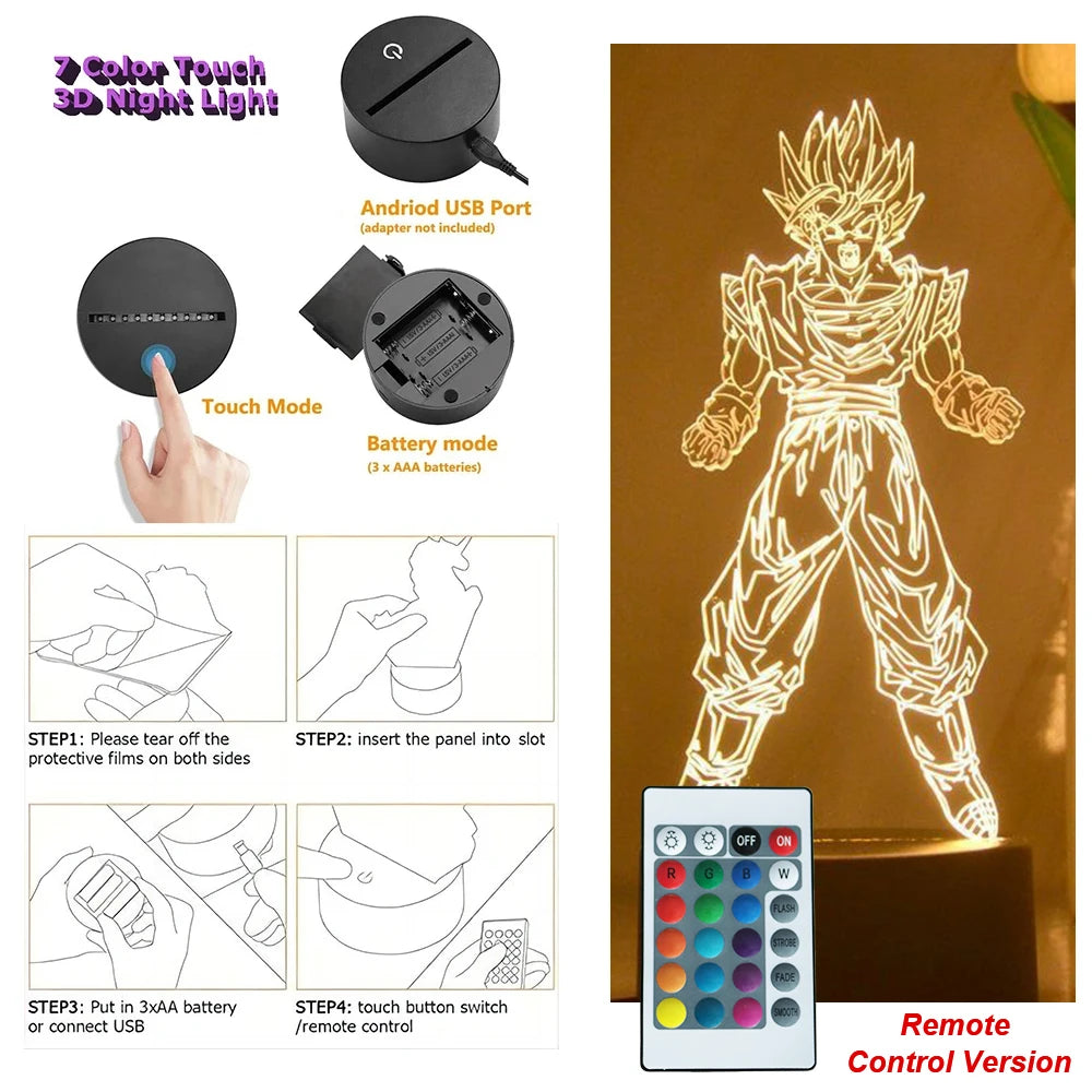 Dragon Ball Z Anime Figures Goku Vegeta Gohan Broly 3D Lamp PVC Action Figures Toys for Children Trunks Buu Super Saiyan Gifts