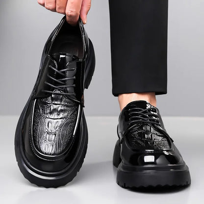 New Platform Shoes Loafers Shoes Men Thick-soled Wedding Shoes Black Formal Business Shoes Slip-on Leather Increase Casual Shoes
