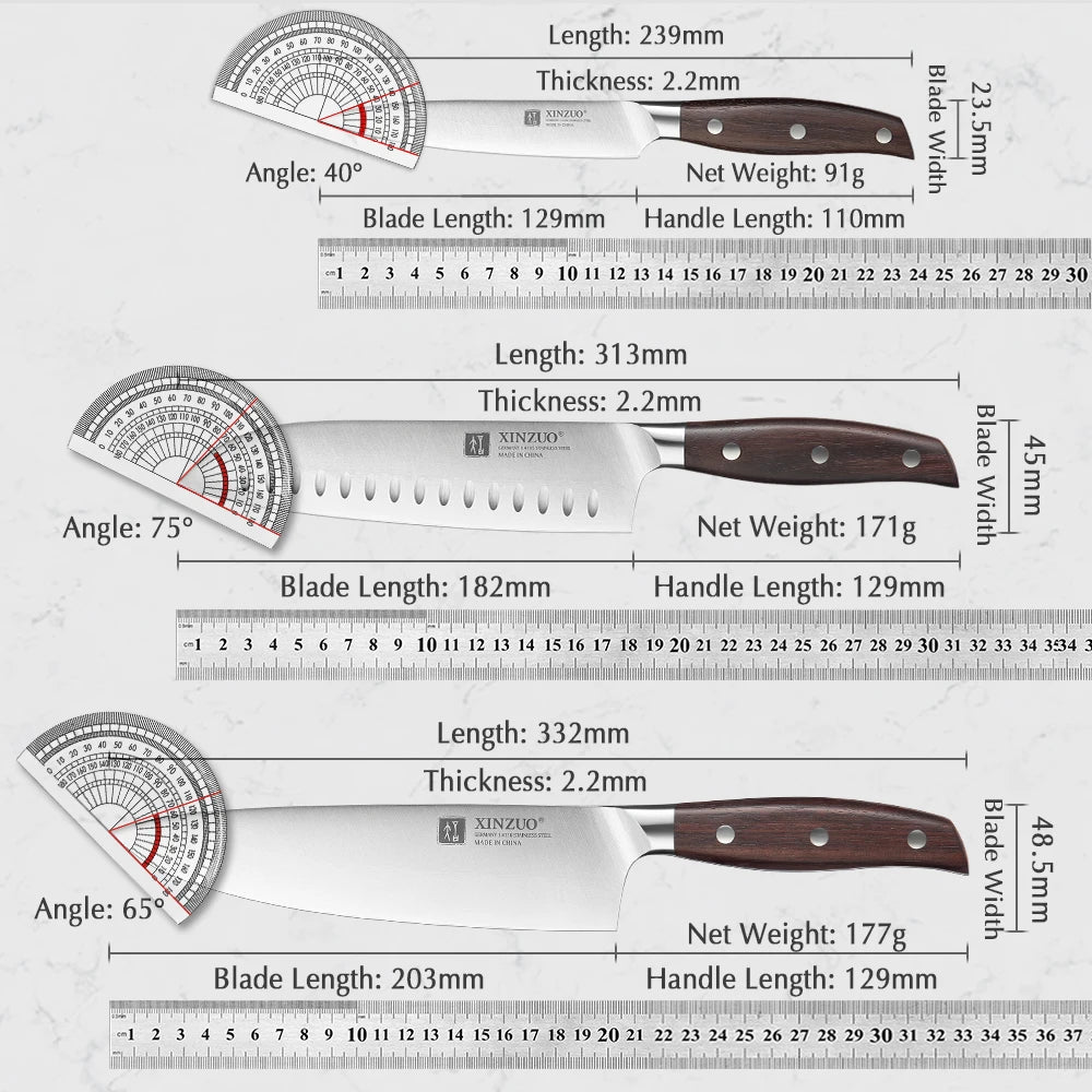 XINZUO 1-5PCS High Quality 3.5+5+8+8+8"  Paring Utility Cleaver Chef Knife Germany 1.4116 Stainless Steel Kitchen Knife Sets