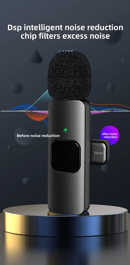 Wireless Lavalier Microphone 1 to 2 with Reverb Monitor Auto Noise Reduction for Video Live Streaming Vlog