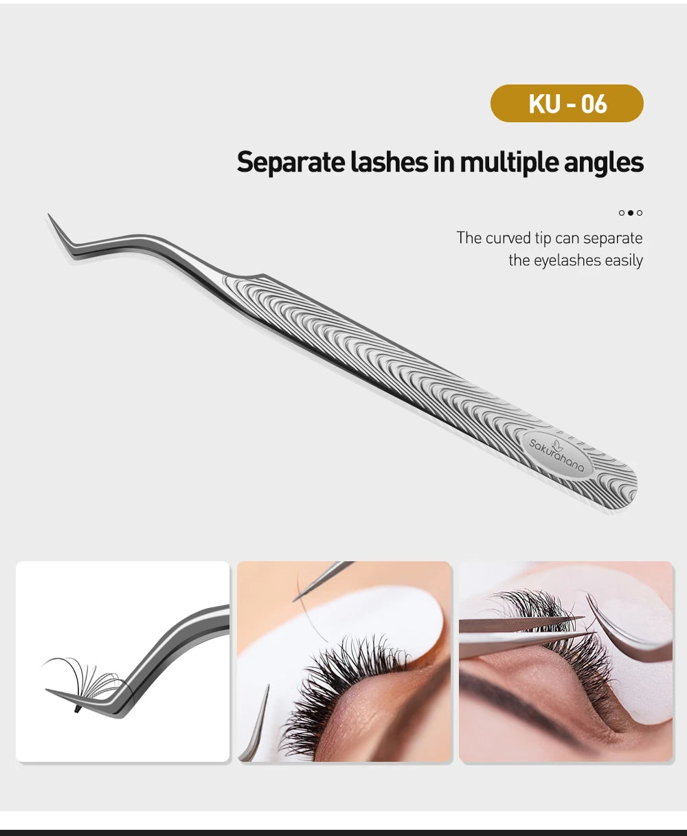 SAKURAHANA Anti-Static Eyelash Tweezers Professional High Precision Volume Extension Stainless Steel Anti-slip Makeup Tool
