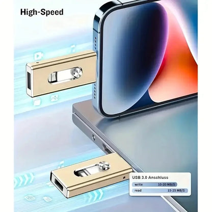 4-in-1 USB 3.0 External Flash Drive for iPhone & Type-C & Android & PC, Easy Backup and File Transfer, Photo Stick Memory Stick