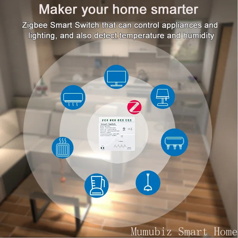 Tuya Zigbee 4 Gang Smart Switch with Temperature or Humidity Sensor Passive Dry Contact 32V 250V Switch Relay Alexa Compatible