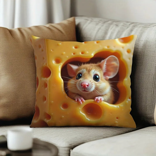 Cute Mouse-in-Cheese Pillow: Add a Whimsical Touch to Your Home! Sofa cushion cover, home room dormitory decoration, 2D printing