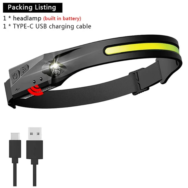 1~20Pack Headlamp USB Rechargeable LED Sensor Flashlight XPE+COB Torch Camping Waterproof Headlight for Fishing Lantern
