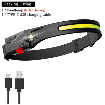 1~20Pack Headlamp USB Rechargeable LED Sensor Flashlight XPE+COB Torch Camping Waterproof Headlight for Fishing Lantern