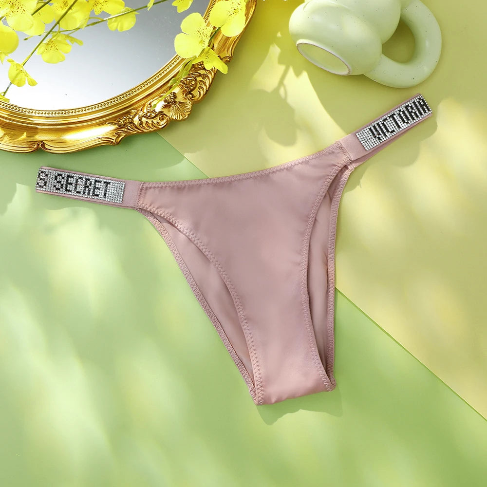 Victoria's Secret Women's Classic Striped Versatile Lace Sexy Panties Shaping Breathable Soft V-Chain Underwear Thong