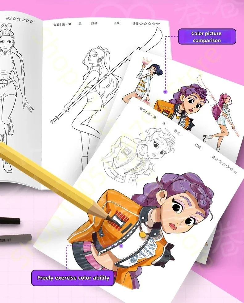 Stress Relief Coloring Book Cute Anime Girls 36/56 Pages Relaxing Activity Book for Adults Kids Birthday Gifts