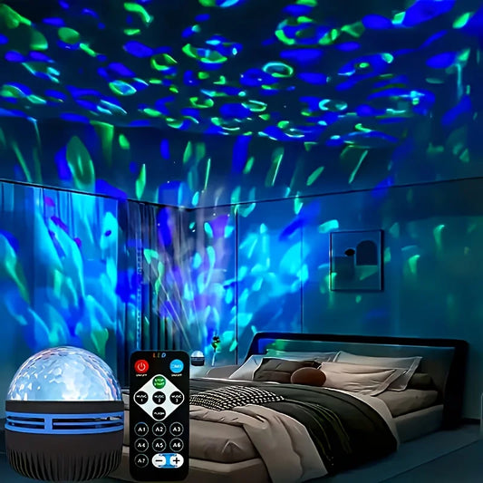Galaxy Starry Projector LED Night Light Remote Control RGB Water Wave 7 Modes USB Plug-in Galaxy Lamp Bedroom Party Bar Decor