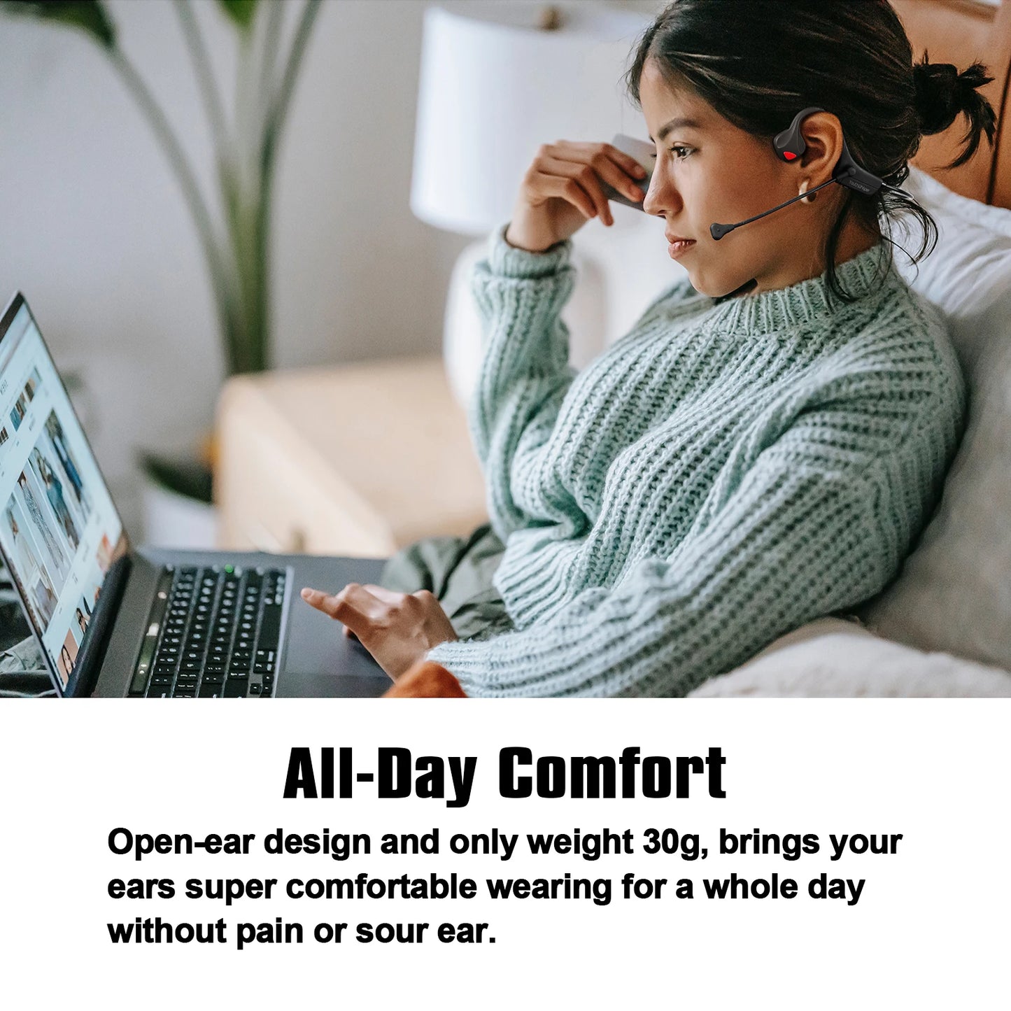 Open Ear Bone Conduction Headphones with dual microphone Wireless Bluetooth Headphone with Mic Headset for work/business/Cycling