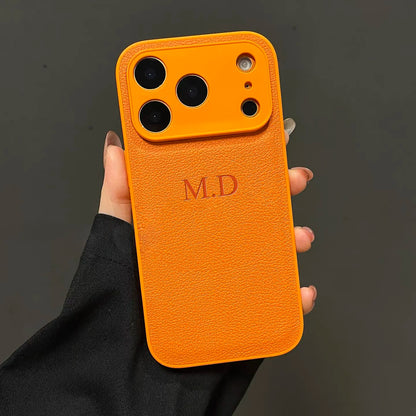 Custom Name Phone Case For iPhone 17 16 15 14 13 Pro Max Plus Air 3D Hot Stamping Faux Leather Cover Couple Gift