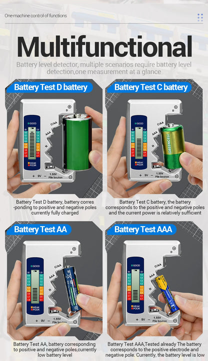 ANENG BT1688 Universal Card Battery Tester D C AA AAA N Battery Test Intuitive Detector Portable  9V 1.55V Button Cell Tools