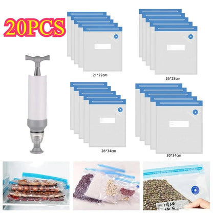 Reusable Vacuum Sealer Bags Food Storage Bag Household Vacuum Vegetable Food Sealer Bag With Hand Pump Sealing Clips