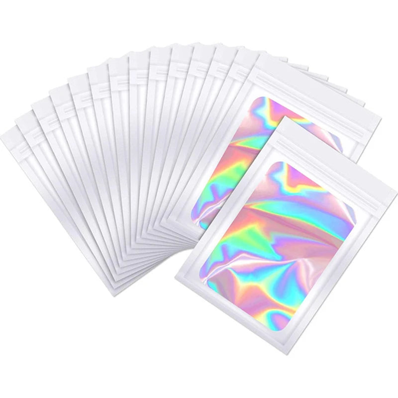 50pcs pack Mylar Bags Laser Color Plastic Packaging Mini Pouch Resealable ZipLock Smell Proof Coffee Herb Powder