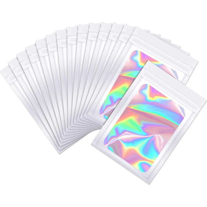 50pcs pack Mylar Bags Laser Color Plastic Packaging Mini Pouch Resealable ZipLock Smell Proof Coffee Herb Powder
