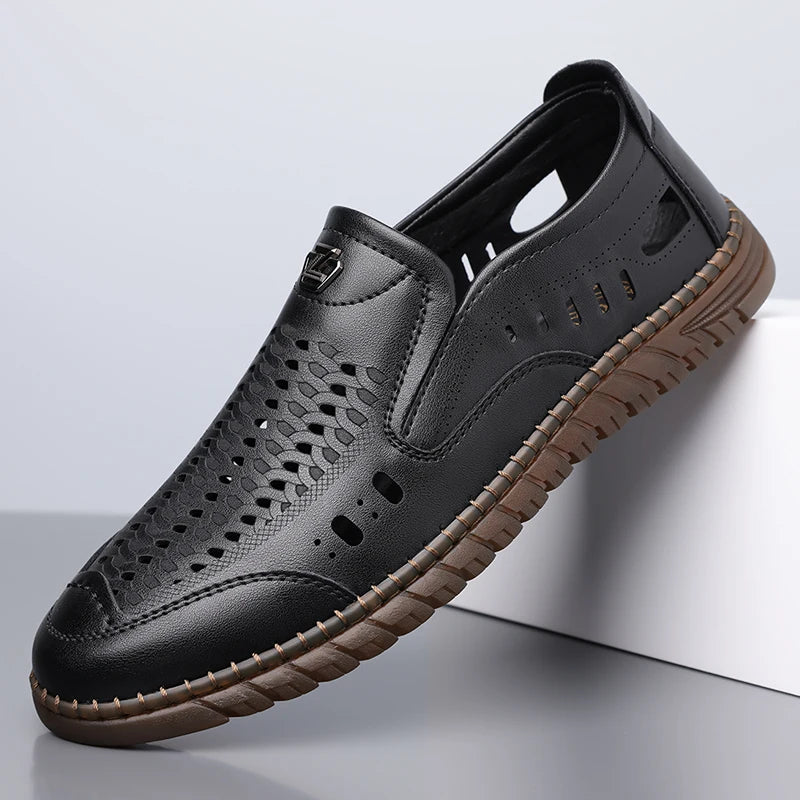 Men's Summer Hollow Slip-on Clogs, Breathable Anti-slip Soft Sole Footwear for Business Casual Outdoor-HT2275