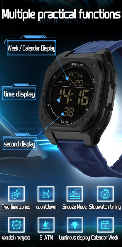 SANDA Digital Watch Multi-function Alarm Clock Luminous Waterproof Silicone Wristwatch Casual Students Electronic Watches