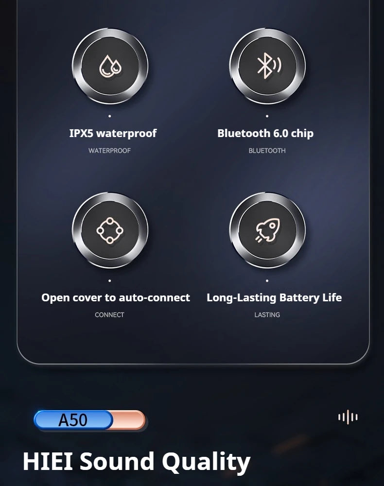 A50 AI Real Time Translation Earbuds 164 Languages Bluetooth 6.0 Wireless Smart Touch Control Clear Call Headphones