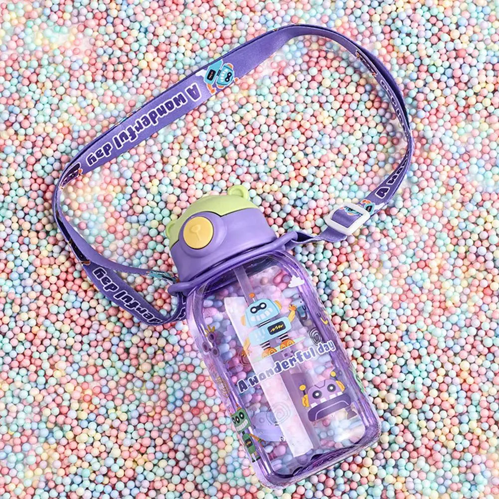 650ml Children's Water Cup Cartoon Leak-proof Plastic Water Bottle Summer Outdoor Portable Water Bottle With Straw For Kids