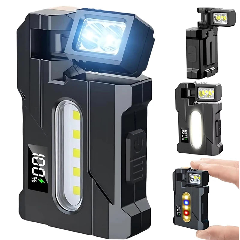COB+XPE Dual Light Flashlight, 1200LM Adjustable Head with Magne t& Clip,USB Rechargeable Mini Work Light for Camping Hiking EDC