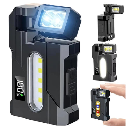 COB+XPE Dual Light Flashlight, 1200LM Adjustable Head with Magne t& Clip,USB Rechargeable Mini Work Light for Camping Hiking EDC