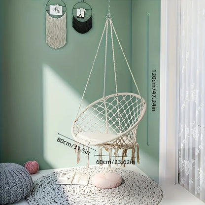 Woven Hanging Chair with Backrest for Indoor & Outdoor | Swing Chair for Garden, Patio, Balcony | Portable Nest Basket
