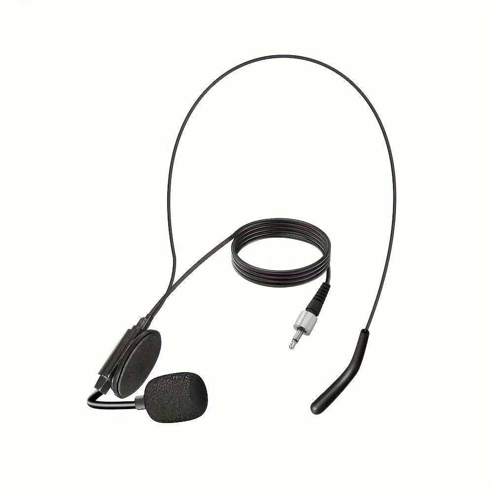Headset microphone with noise-canceling earpiece, compatible with belt-pack transmitter, ideal for teaching and conferences.