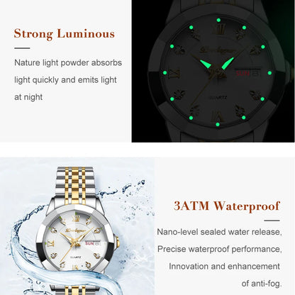 POEDAGAR Luxury Brand Women's Watches Waterproof Luminous Date Week Quartz Watch For Woman Stainless Steel Fashion Ladies Watch